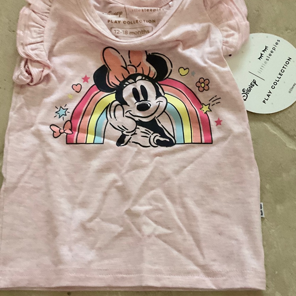 Little Sleepies Disney Pink Minnie Mouse Forever Rainbow Flutter Tee